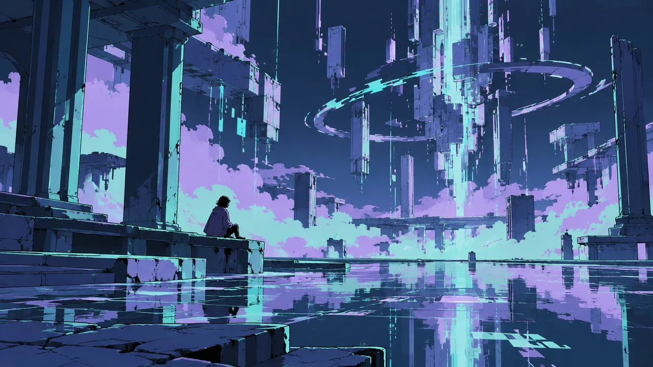 A data room with locally displaced architectural outlines